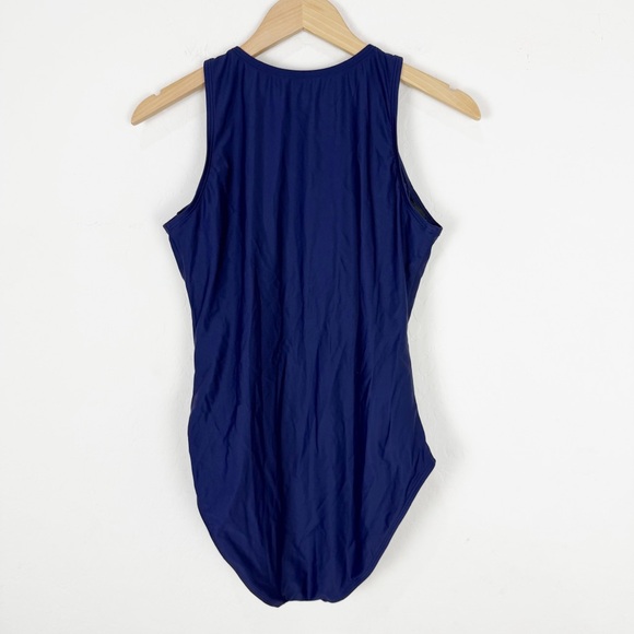 Quince Italian Zip-Front One-Piece Swimsuit Deep Navy - Picture 4 of 8